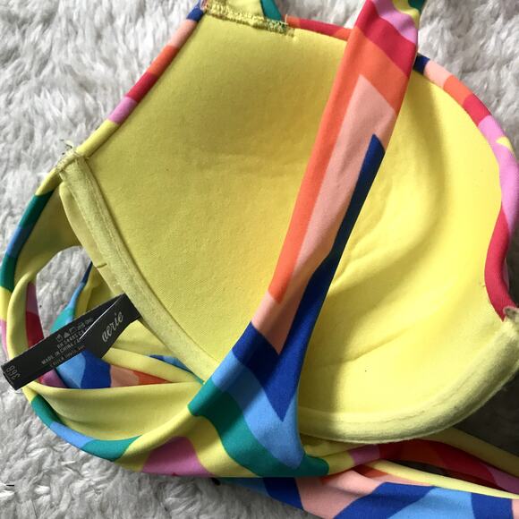 Aerie Rainbow Chevron Stripe Brooke Push Up Bikini Swim Top 36B NEW - Picture 6 of 9
